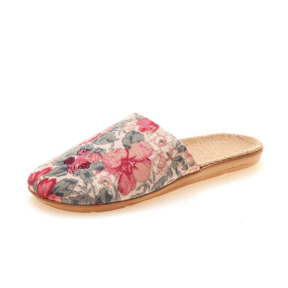 Baotou Spring & Fall Indoor Comfortable and Breathable Linen All Year Round Home Fabric Sandals for Women and Couples Floor Soft Bottom Home