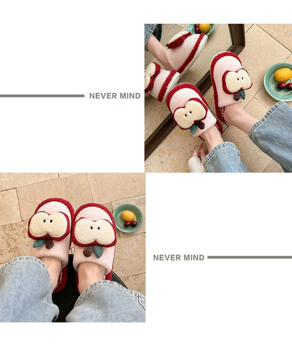 Apple Cute Closed-Toe Plush Cotton Slippers for Women, Winter 2026 New Model, Indoor Home Warm Non-Slip Odor-Resistant