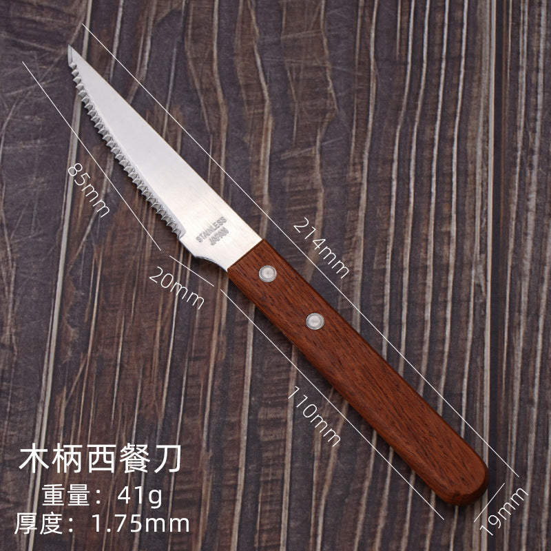 Cross-border Wooden Handle Steak Knife and Fork Two-piece Set Household Western-style Tableware Stainless Steel Main Knife Dishpoint Fork in stock Batch
