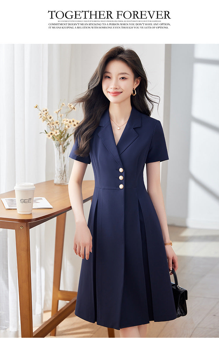 [Elegant Long Skirt] V-neck Short-sleeved dress High-end Work Clothes Mid-length Skirt Spring and Summer Business Wear Uniform