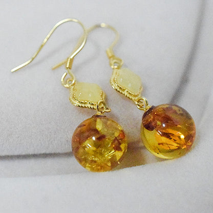 Amber Beeswax Earrings Light Luxury High-end Women's Earrings New Chinese Style National Style Ear Studs Popular Style Natural Real Jewelry