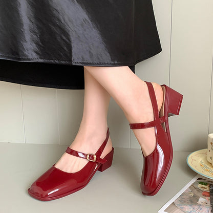 Cross-border Square Thick Heeled Baotou Sandals Women's 2025 Foreign Trade New Summer Fashion Women's Shoes Mary Jane Shallow Mouth Shoes