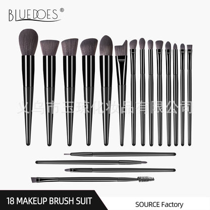 Cross-Border Popular Makeup Brushes 18 Pieces Champagne Color Wooden Handle Set Brushes Eye Shadow Brush Cosmetic Bag Beauty Tools Wholesale