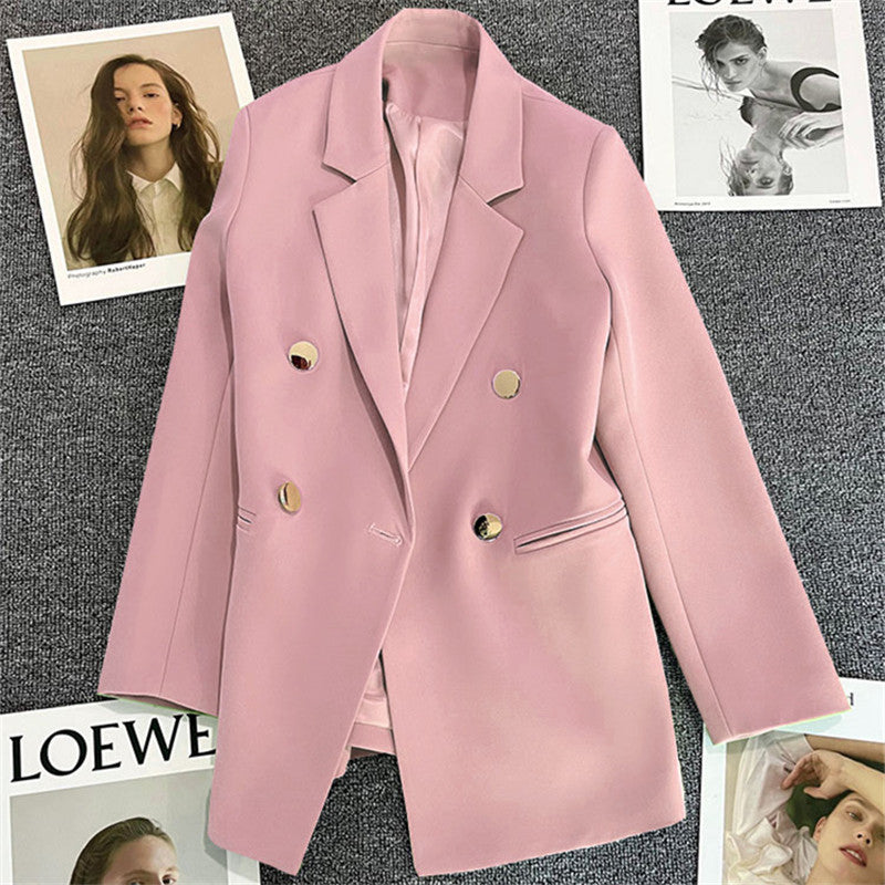 Green Metal Buckle Korean Style 2024 Spring and Autumn New Milk White Suit Jacket Women's Casual All-match High-end Suit