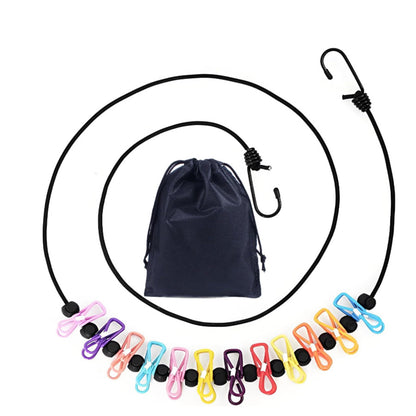 Creative Outdoor Elastic Windproof Clothesline with Positioning Buckle Korean Style Clothesline with Windproof Clip 12 Clips