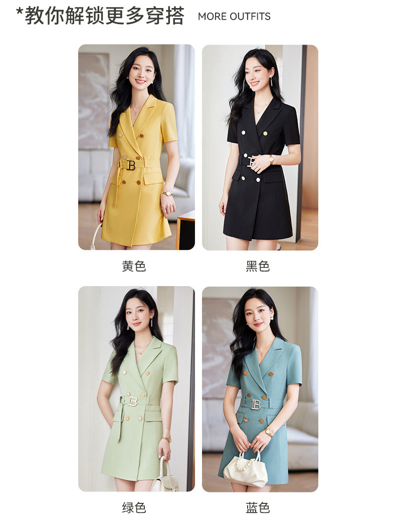French Hepburn Style Small Black Dress High Sense High Cold Royal Sister Fried Street Small Fragrance Style Pleated Professional Suit dress Summer
