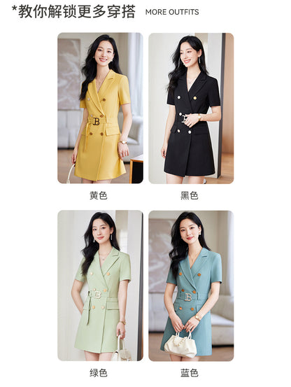 French Hepburn Style Small Black Dress High Sense High Cold Royal Sister Fried Street Small Fragrance Style Pleated Professional Suit dress Summer