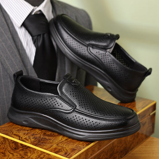 Summer Men's Shoes for Middle-Aged and Elderly People, Genuine Leather Breathable Men's Sandals, Leather Shoes, Soft Soles, Hollow Casual Shoes, Clogs by PDG ibma