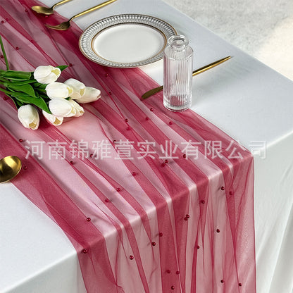 Amazon Pearl Tulle Lace Table Runner Wedding Party Outdoor Decoration Tablecloth Amazon Manufacturer Supply