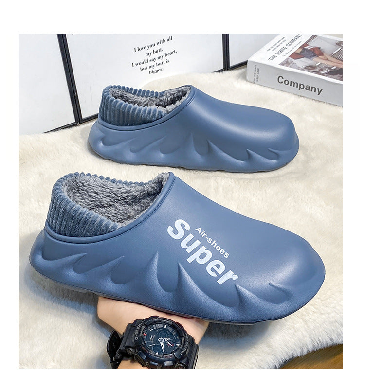 Waterproof Cotton Slippers for Men in Winter, Velvet Warm Anti-Slip Bag and Cotton Shoes for Outer Wear, Thick-Soled Winter Home Shoes Wholesale