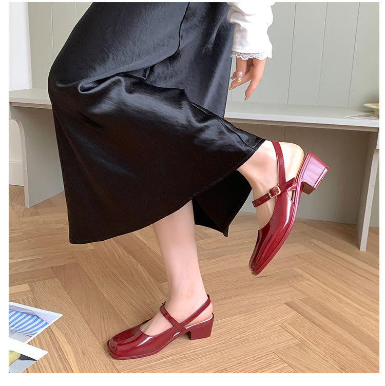 Southeast Asia New Style Baotou Wedge Buckle Fashion All-match Mary Jane Thick Heel Shallow Mouth Shoes for Women Summer