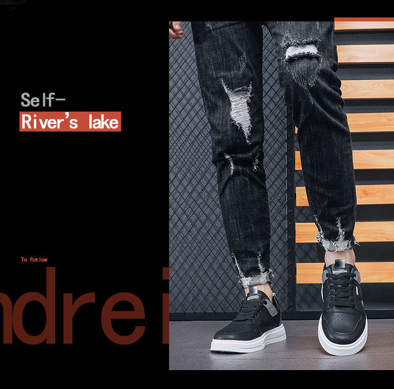Men's Shoes Korean Style Trendy All-match Trendy Shoes Sports Winter 2023 New White Shoes Skate Shoes Waterproof Casual Leather Shoes