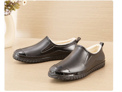 Thickened New Rain Boots Women's Four Seasons Yuanbao Shallow Water Shoes Middle-aged Short Tube Waterproof Non-slip fleece-lined Warm Rubber Rain Boots