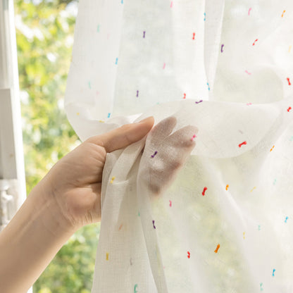 Cream-Colored Chenille Blackout Curtains for Children's Room, Sleeping Beauty Style, with Pom-Pom Design, Custom-Made Finished Product