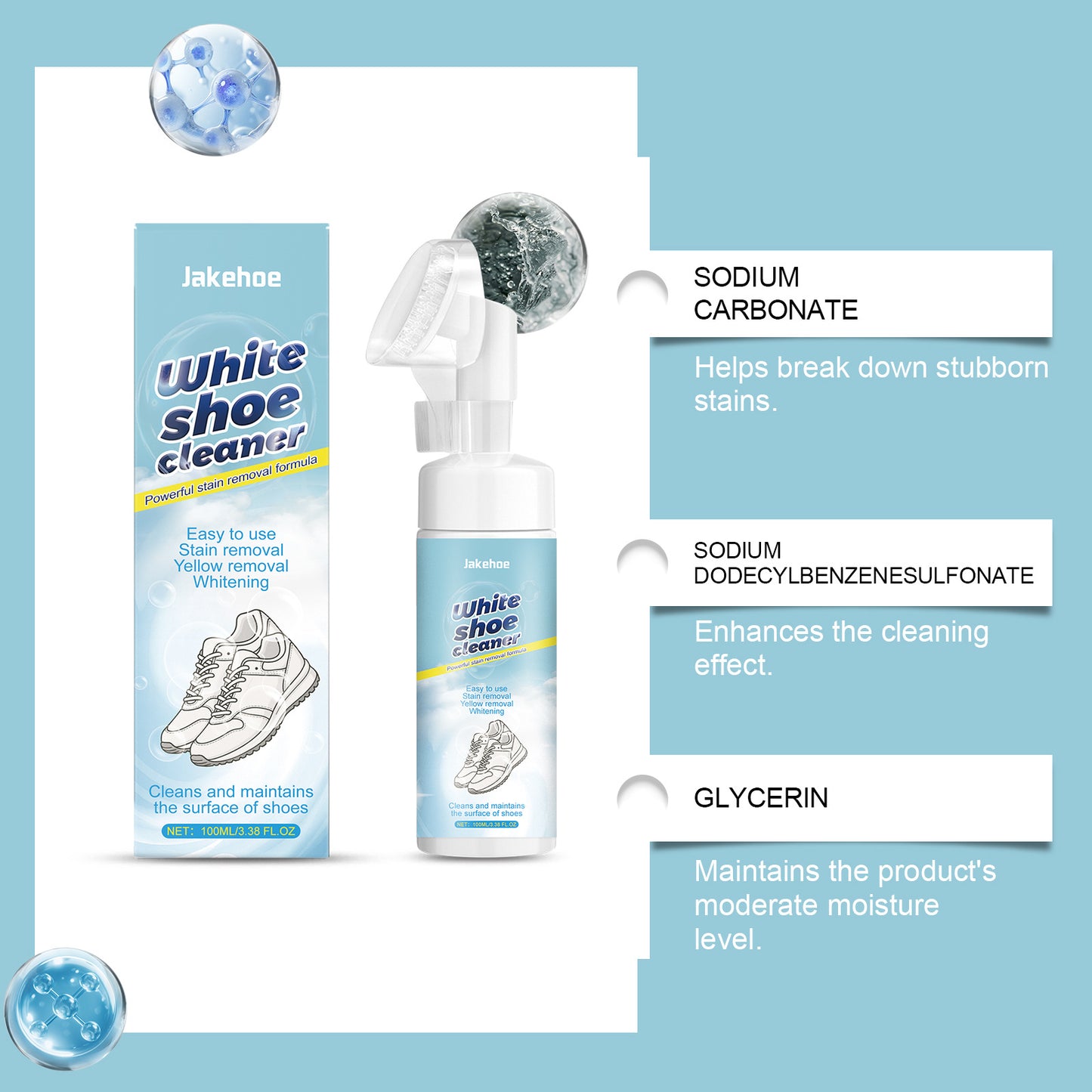 Jakehoe White Shoe Mousse Care Agent - Care for Yellowing Marks on White Shoes, Protects Color and Does Not Damage the Shoe Surface