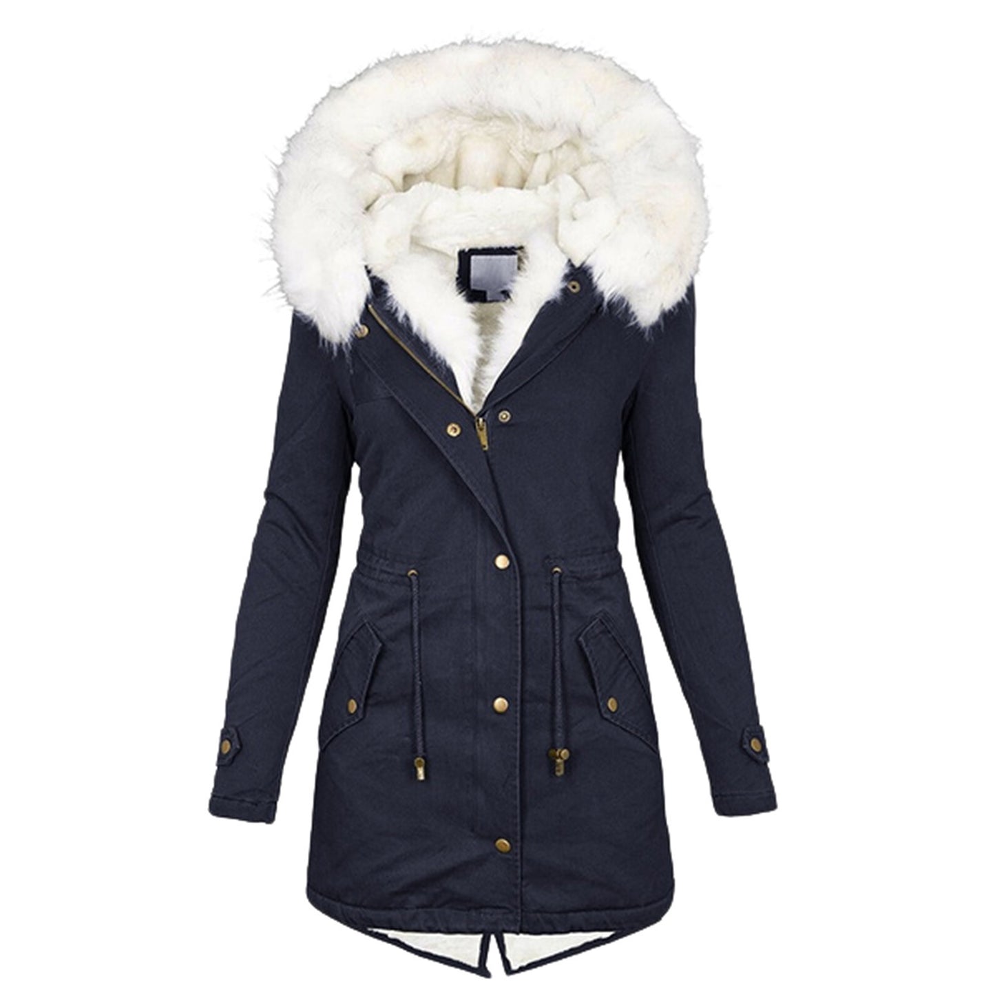 Autumn and Winter Hot Selling Export New Large Size Cotton Outwear Hooded Fur Collar Waist Thickeneded Mid-Length Women's Cotton Outwear