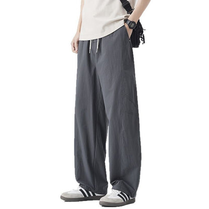 Danpaoni | summer thin casual pants men's American fashion retro loose straight pants elastic waist youth pants