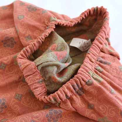 Yarn-dyed cotton pajamas women's summer short-sleeved printed summer retro loose home wear three-piece set can be worn outside
