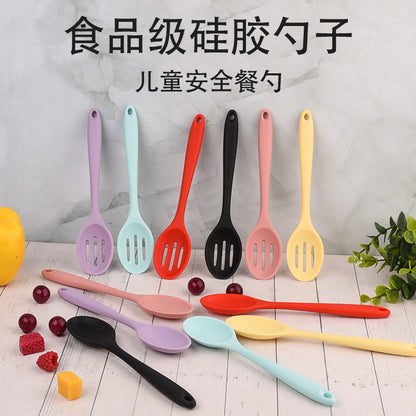 Food Grade Silicone Spoon, Kidsren's Safety Table Spoon, High Temperature Resistant Non-Stick Pan, Student Spoon, Baby Food Supplement Mixing Spoon