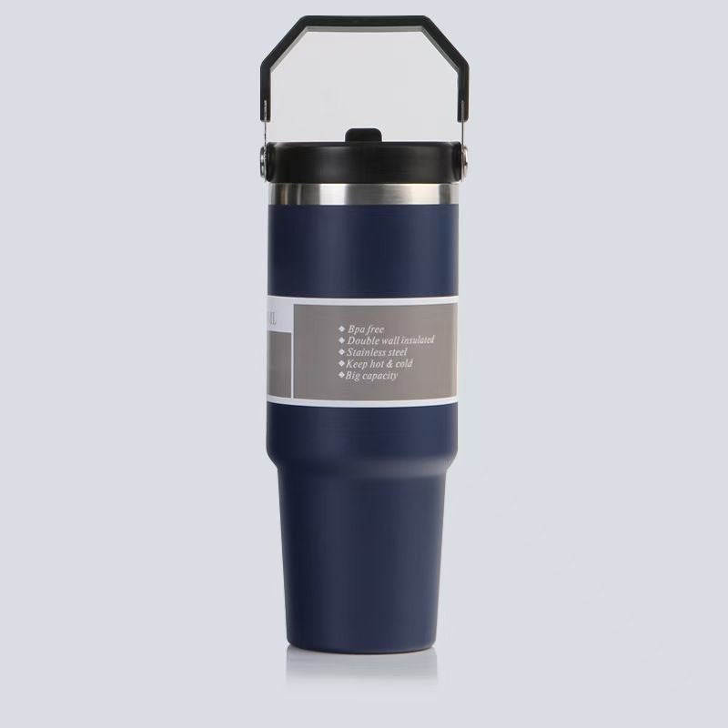 Cross-Border 30oz Stainless Steel Car Cup Large Capacity Car Portable Ice Cup with Straw Single Drink Thermos Cup