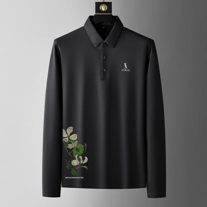 Fat guy lapel long-sleeved T-shirt men's plus size polo shirt fat youth autumn T-shirt bottoming shirt