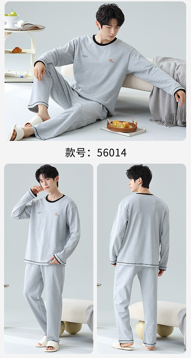 Plus Size 5XL 100% Cotton Men's Long-Sleeved Pajamas Spring & Fall Long-Sleeved 105kg Can Be Worn Outside Home Clothes Set