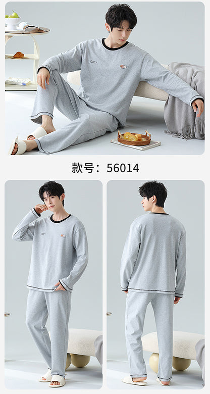 Plus Size 5XL 100% Cotton Men's Long-Sleeved Pajamas Spring & Fall Long-Sleeved 105kg Can Be Worn Outside Home Clothes Set