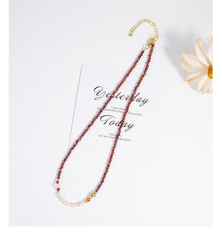 Natural Freshwater Pearl Necklace Imported Zircon Beaded Cutting High-grade Sense Exquisite All-match Love Pendant Necklace Women
