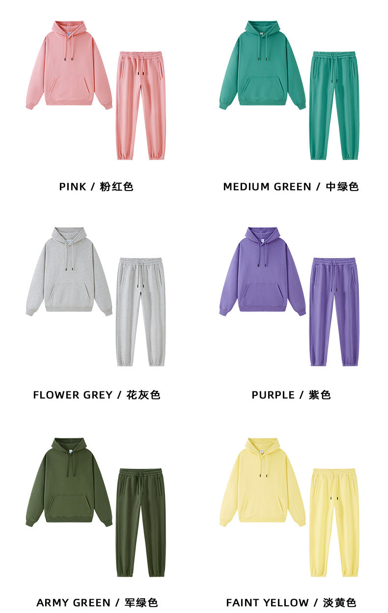 Tilani Men's Clothing European and American Trendy Brand High Quality 350g Fleece-Lined Thick Men's and Women's Hooded Sweatshirt and Sweatpants Pure Color Suit