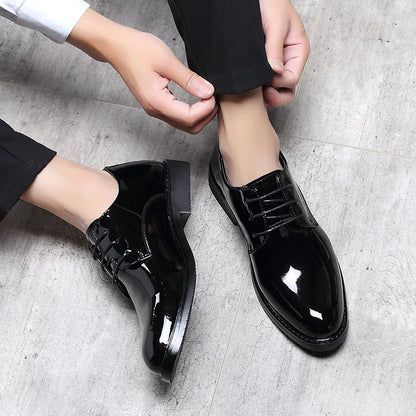 Men's Business Formal Wear Genuine Leather Black Patent Leather Shoes Men's Trendy Shoes for Work Spring and Autumn Korean Style British Pointed Toe Men's Shoes