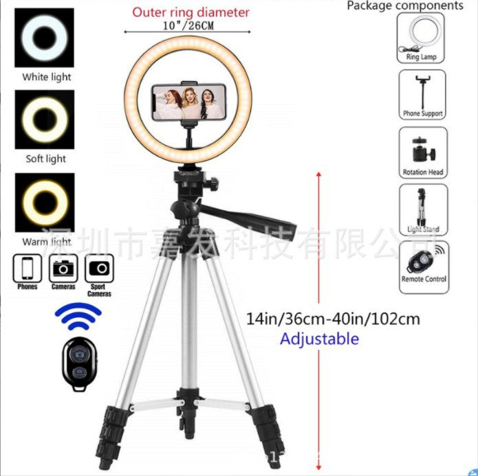 Cross-Border Hot Selling 10inch 12inch Ring Fill Light Photography Live Broadcast Floor Flash Ring Light Set Light
