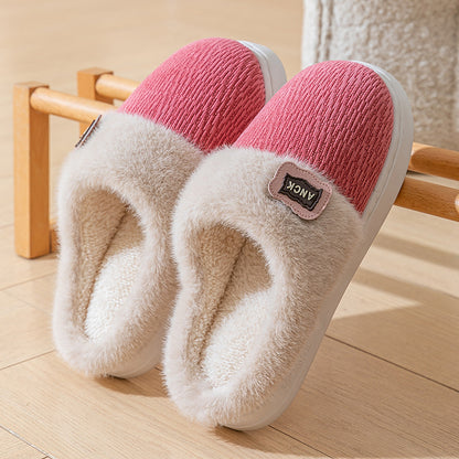Stuffed Slippers for Women, Autumn and Winter Fashionable Indoor Home Non-Slip Warm Couple Style Plush Slippers Cotton for Men