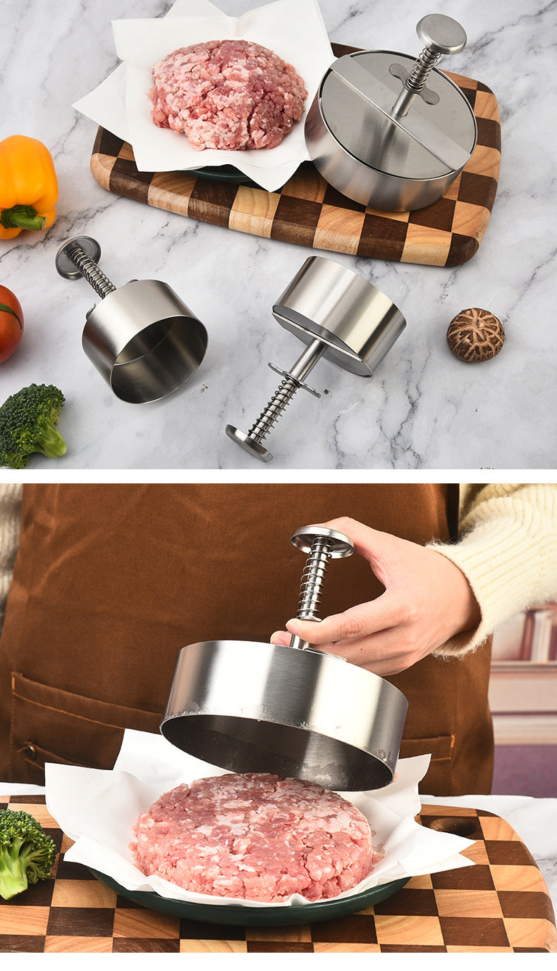Amazon Hamburger Meat Press Push-Type Round 304 Stainless Steel Manual Meat Press Mold Household Kitchen Tools