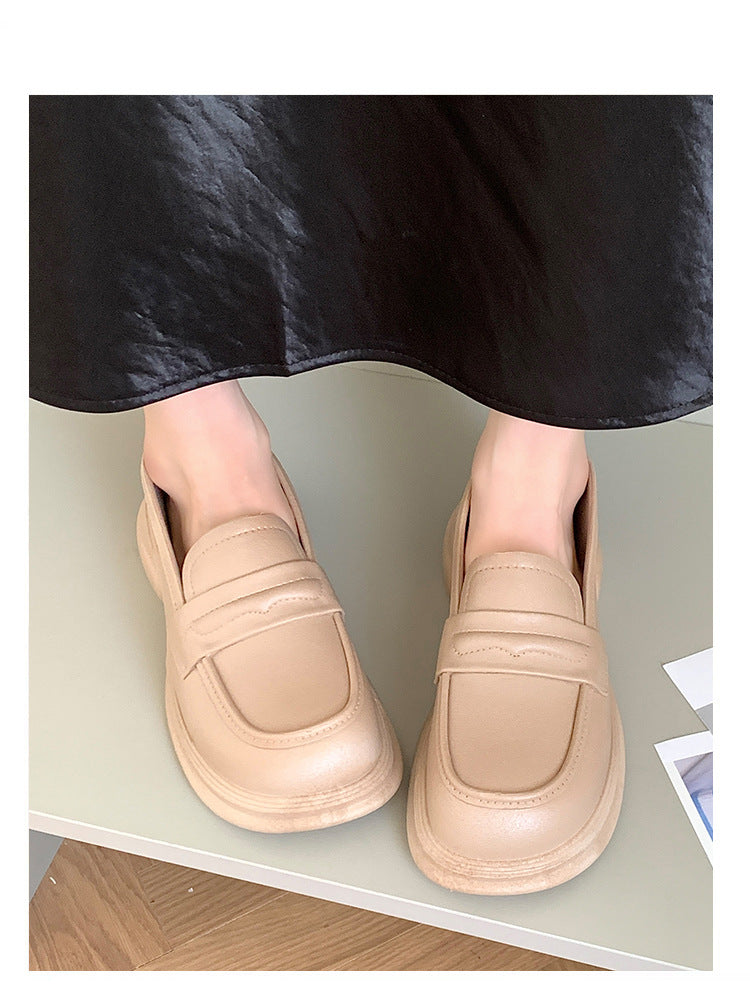 Thick-Soled Loafers British Style Slip-On White Shoes for Women 2025 New Versatile Toe-Toe Shoes Cross-Border Foreign Trade Women's Shoes