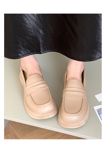 Thick-Soled Loafers British Style Slip-On White Shoes for Women 2025 New Versatile Toe-Toe Shoes Cross-Border Foreign Trade Women's Shoes