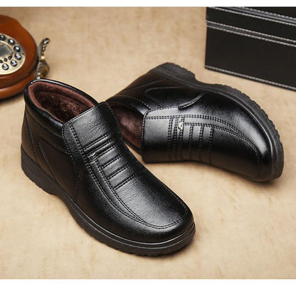 2022 Winter fleece-lined warm plush high-top leather shoes men's middle-aged and elderly dad shoes cotton-padded shoes non-slip slip slip-on men's shoes
