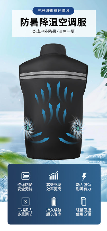 Cross-Border Supply of Intelligent Heatstroke Prevention Refrigeration Air-Conditioning Clothing Summer Cooling Fan Vest Outdoor Sun Protection Ice Vest Clothing