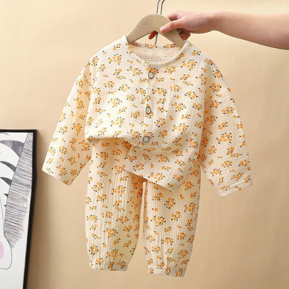 New Class A Children's Cotton Yarn Pajamas suit Boys and Girls Home Clothes Two-piece Cotton Baby's Spring and Autumn and Summer Children's Clothing