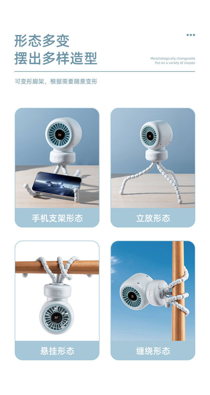 Cross-border stroller octopus mini fan outdoor silent large air volume shaking head can be handheld USB charging