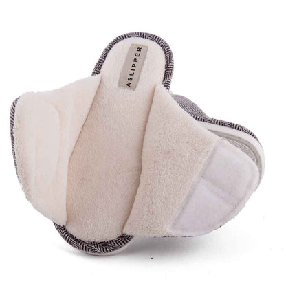 Men's and women's Velcro adjustable open slippers swollen feet non-slip open toe easy to clean indoor wool slippers