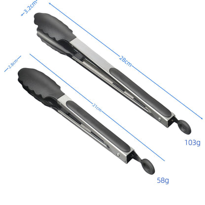 Silicone Clips for Kitchen Non-Stick Pans, Anti-Scalding and High Temperature Resistance, Household Barbecue and Steak Special Set, Stainless Steel Food Clips