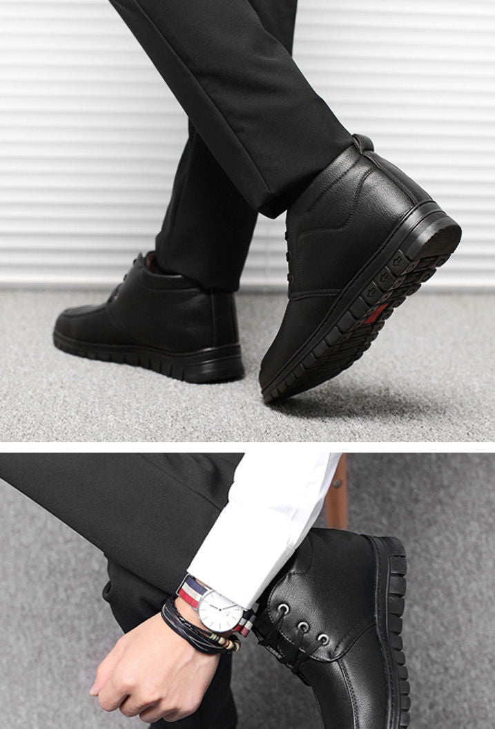 Middle-aged and elderly men's cotton-padded shoes warm leather shoes casual fleece-lined thickened dad shoes non-slip men's snow boots winter men's shoes