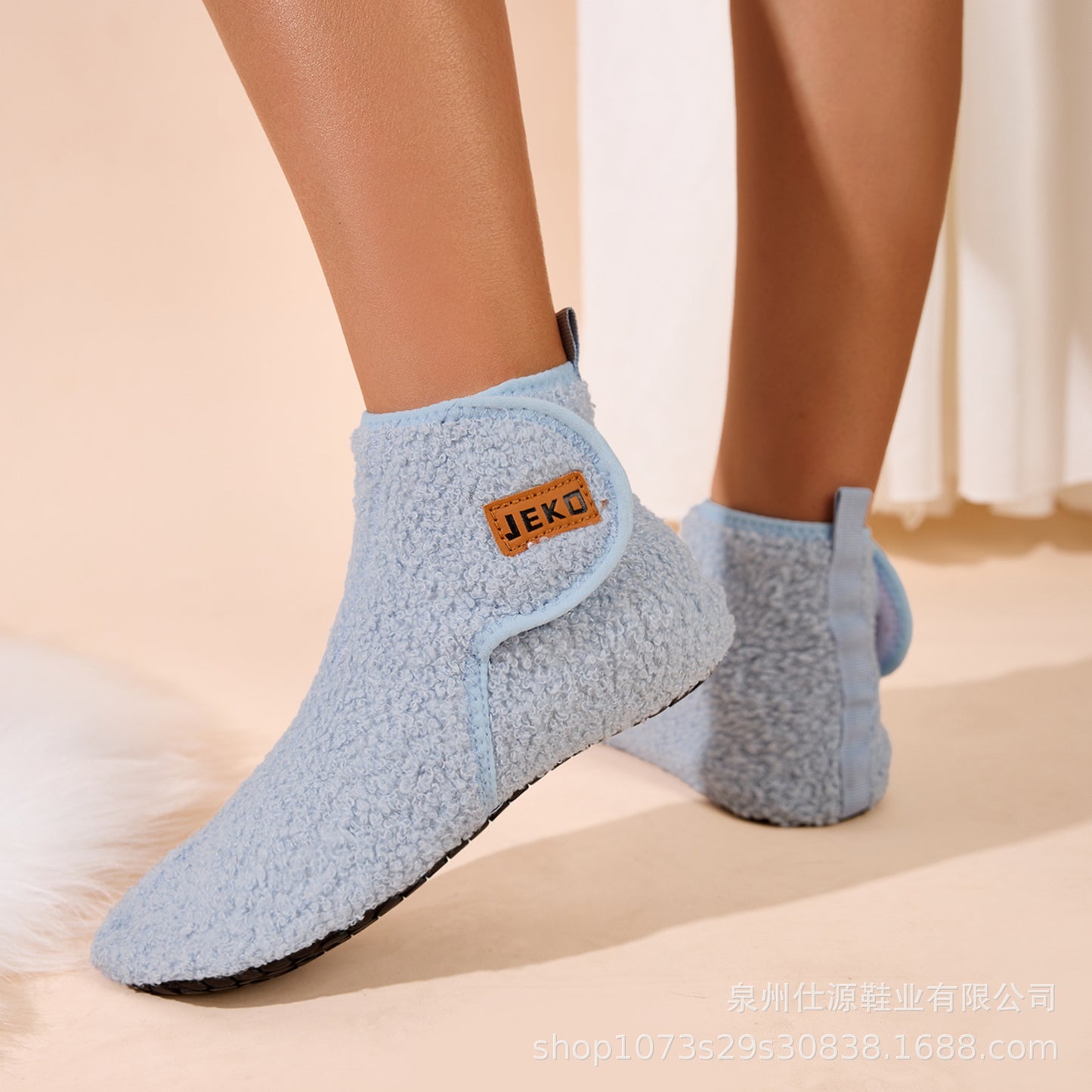 Cross-Border Large Size Shein Winter New Women's Velcro Home Indoor Non-Slip Warm Long Plush Snow Boots
