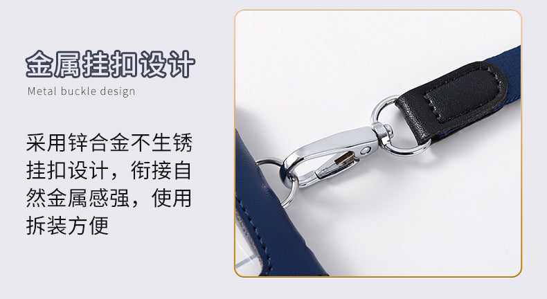 Work Card Case Detached Double Card Position Genuine Leather Folding Card Case Chest Card Lanyard Access Control Card Student School Card Rice