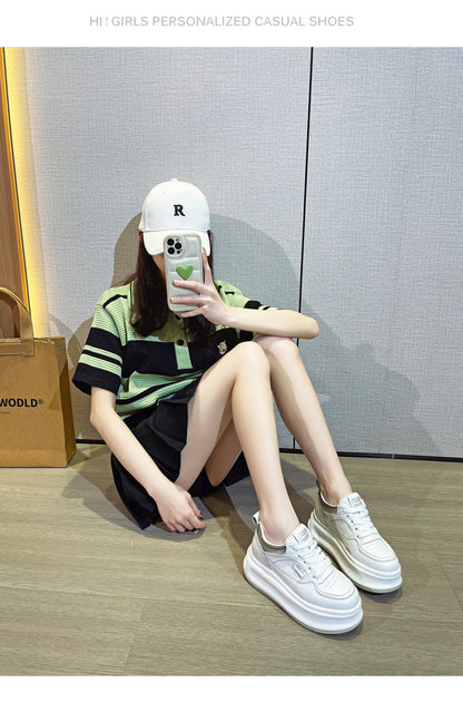 Thick-Soled White Sneakers for Women 2026 Spring and Autumn Hot-Selling Genuine Leather Breathable Sneakers for Women, Super Popular Versatile Casual Platform Shoes