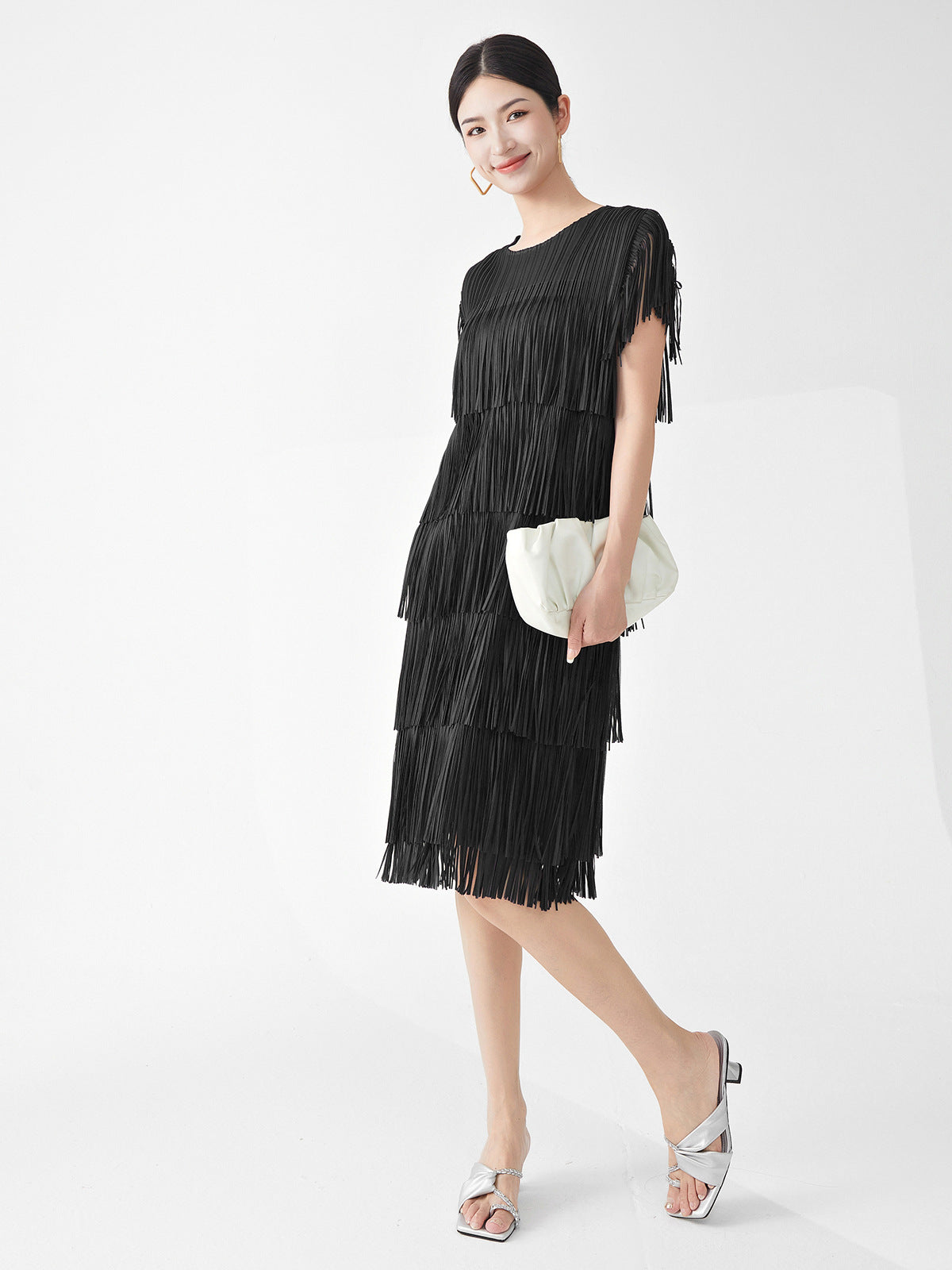 Miyake Hot Selling Dress Commuting Women's Summer Design Niche Drape Temperament Fashionable Elegant Tassel Midi Skirt