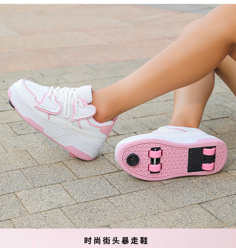 Cross-Border Supply of New Children's Four-Wheel Roller Skates for Girls and Primary School Students with Brakes and Invisible Pulley Sports Shoes