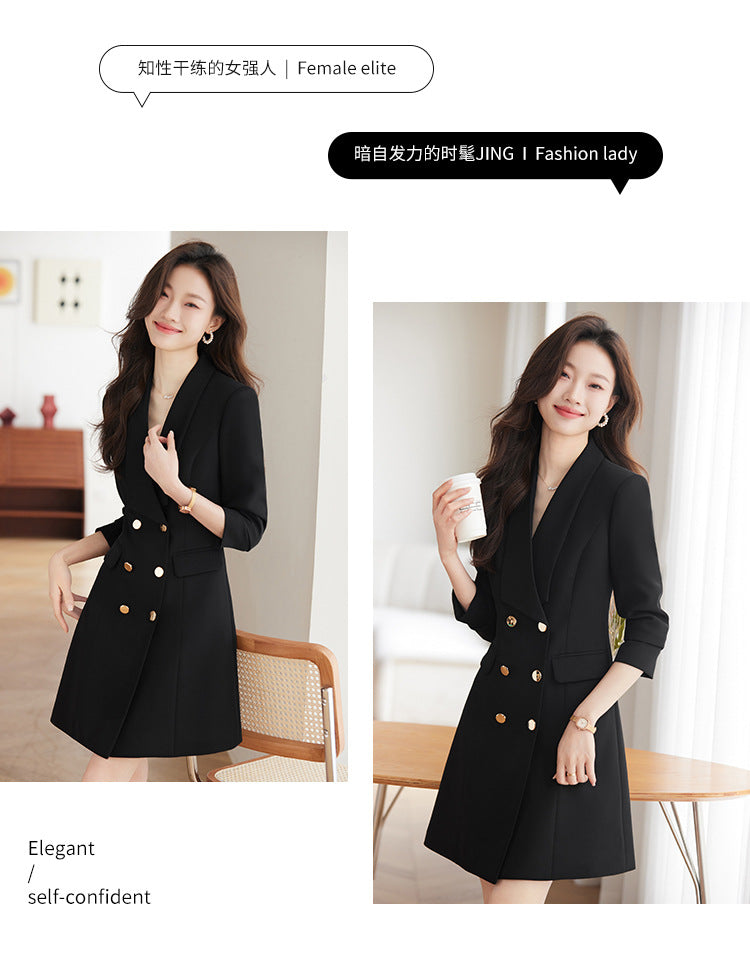 French Hepburn Style Small Black Dress High Sense High Cold Royal Sister Fried Street Small Fragrance Style Pleated Professional Suit dress Summer