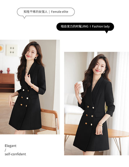 French Hepburn Style Small Black Dress High Sense High Cold Royal Sister Fried Street Small Fragrance Style Pleated Professional Suit dress Summer