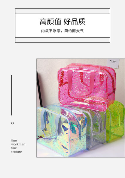 New Pvc Toiletry Makeup Brush Travel Zipper Tote Bag Cosmetic Small Star Makeup Bag Convenient and Large Capacity